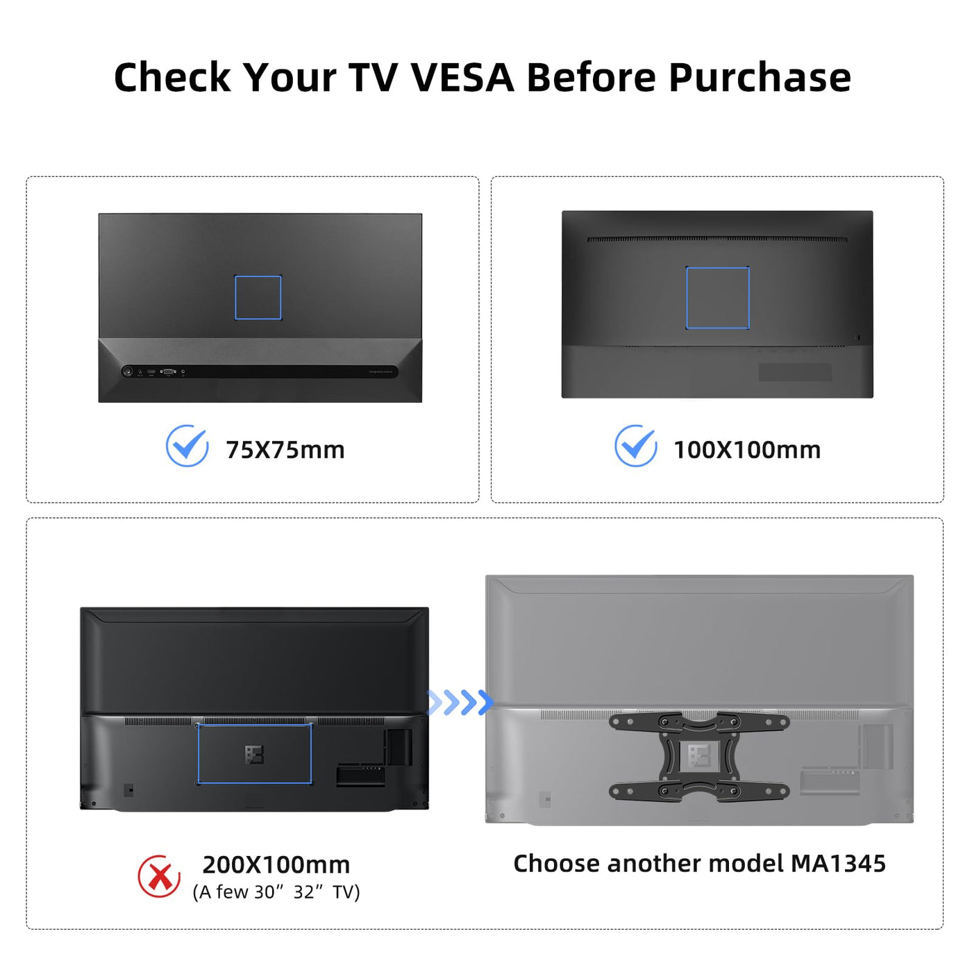 suptek TV Wandhalterung Fernseher Halterung Wandhalterung Schwenkbar Neigbar Drehbar für 15-32 Zoll Flach&Curved TV oder Monitor, PC Monitor Halterung Wand bis zu 13Kg VESA 100x100mm/75x75mm (MA2720)