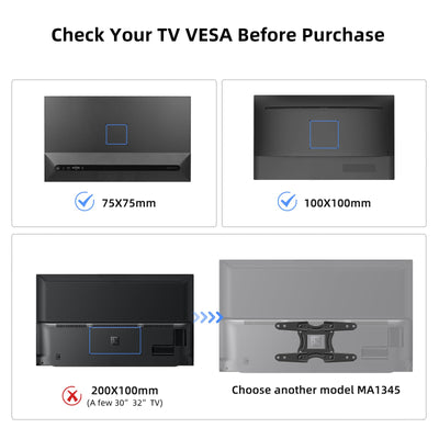 suptek TV Wandhalterung Fernseher Halterung Wandhalterung Schwenkbar Neigbar Drehbar für 15-32 Zoll Flach&Curved TV oder Monitor, PC Monitor Halterung Wand bis zu 13Kg VESA 100x100mm/75x75mm (MA2720)