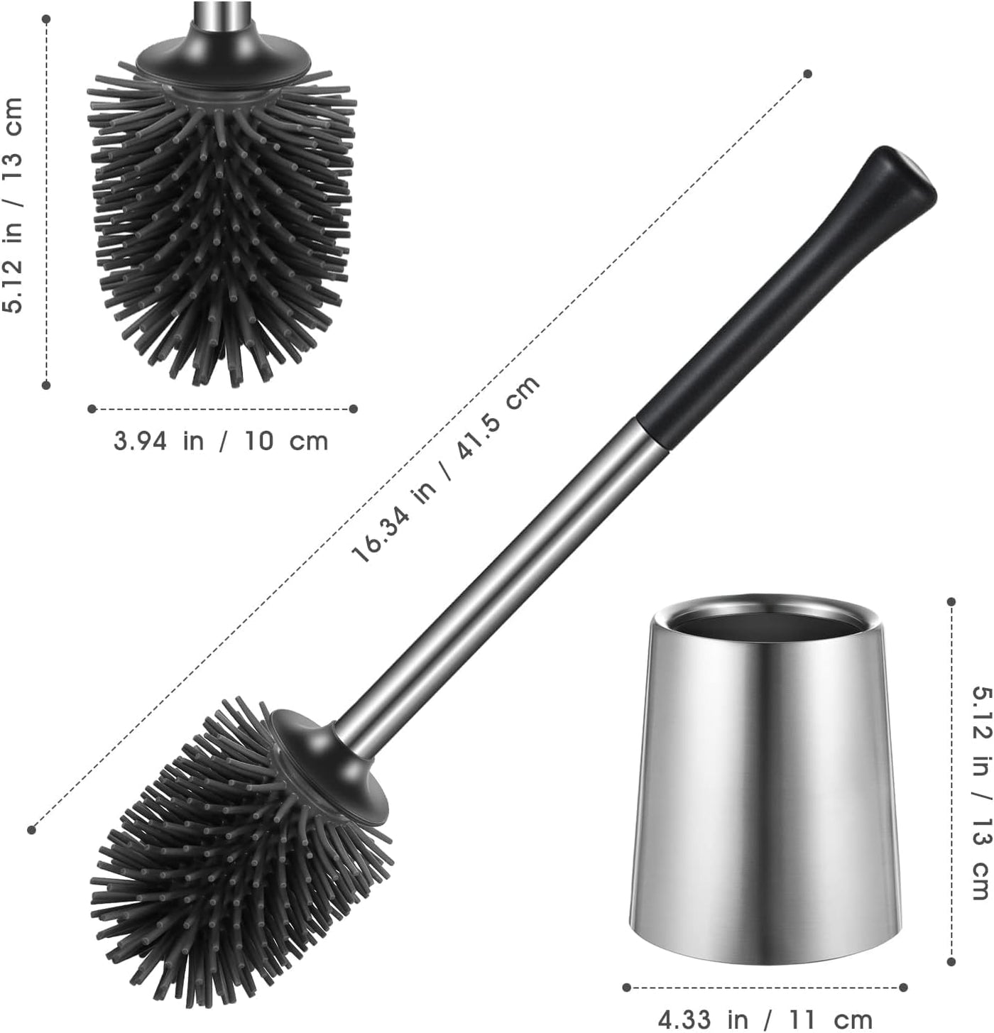 HAMITOR Kloburste Silikon WC Bursten Edelstahl: Tiefenreinigung Toilettenburste mit Halter und Randreiniger-Flexible Kloburstenhalter Set fur Badezimmer Stehen Toilet Brush