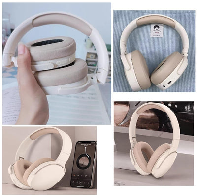 HiFi-Bluetooth-Kopfhörer, faltbar, intelligente Rauschunterdrückung, verstellbar, kabelloses Headset mit Mikrofon, Bluetooth-kompatibel, 5.1-Stereo-Over-Ear-Kopfhörer für Sport, Reisen (Beige)