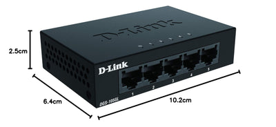 D-Link DGS-105GL 5-Port Unmanaged Gigabit Switch (ohne Lüfter, Metallgehäuse, Desktop, Plug-and-Play, QoS, 802.3az EEE), Black