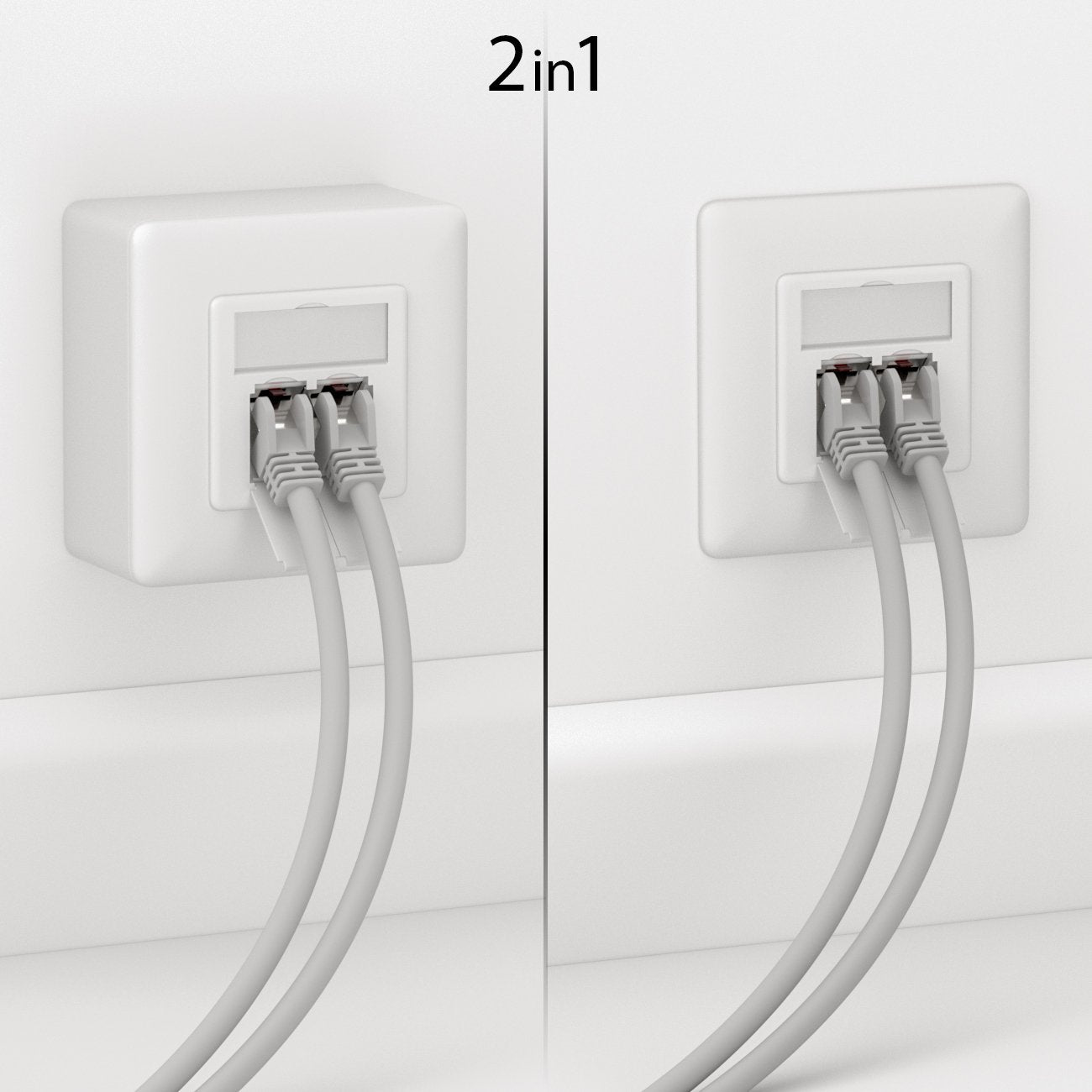 deleyCON 3x CAT 6a Universal Netzwerkdose - 2x RJ45 Port - Geschirmt - Aufputz oder Unterputz - 10 Gigabit Ethernet Netzwerk - EIA/TIA 568A&B - Weiß