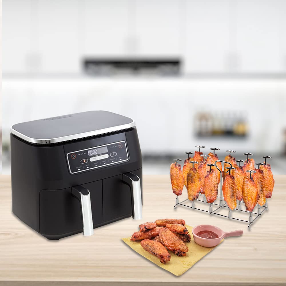 2x Edelstahl Heißluftfritteuse Spießen Grillrost für Ninja Foodi AF300EU AF400EU, Vertikaler Spieß Rack Set - Gestell, Dual Zone Air Fryer