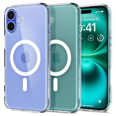 Spigen für iPhone 16 Plus Hülle [Anti-Yellowing] Ultra Hybrid MagFit Case Handyhülle Transparent Dünn Slim Kompatibel mit MagSafe -Weiß