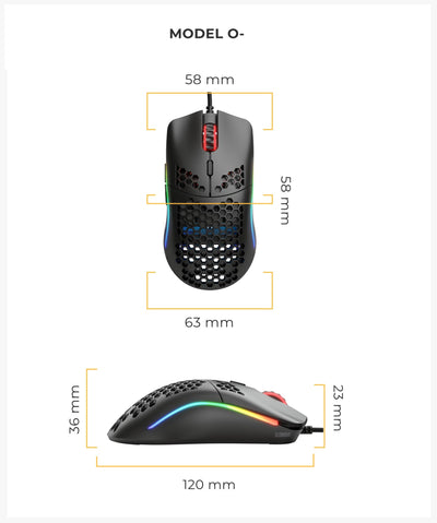 Glorious Gaming Model O- (Minus) Compact Wired Gaming Mouse – Im superleichten Wabendesign mit 58 g, RGB-Beleuchtung, Pixart 3360 Sensor, Omron-Schalter, beidhändig – Mattschwarz