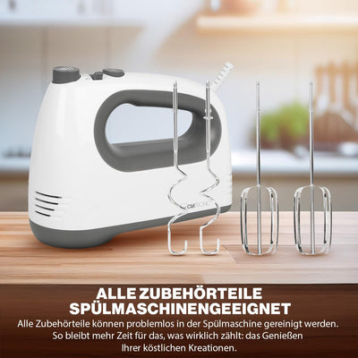 Clatronic Mixer | kraftvoller 400 Watt-Motor | Handmixer | Turbostufe & 5 Geschwindigkeitsstufen | Handrührgerät | spülmaschinengeeignete Edelstahlquirle und -knethaken | HM 3775