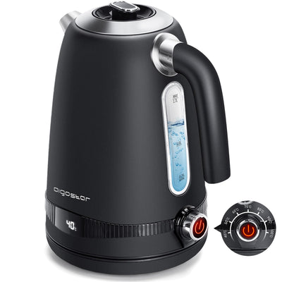 Aigostar Loki - Digitaler Edelstahl Wasserkocher mit Temperatureinstellung 40-100 Grad, Temperaturanzeige, Warmhaltefunktion, 1,7 Liter 2200W Electric Kettle Retro Teekocher, Schwarz