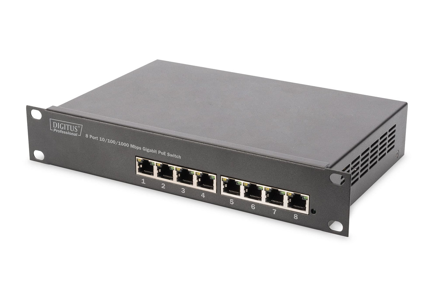 DIGITUS Gigabit Ethernet PoE+ Switch - 10 Zoll - 8 Ports - Unmanaged - IEEE 802.3at - 96 Watt Powerbudget - Schwarz