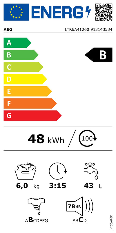 AEG LTR6N40270 Waschmaschine Toplader – Serie 6000 ProSense: Mengenautomatik – 7 kg – Wasserstoppschlauch – Inverter Motor – EEKL B – Startzeitvorwahl – Leise – 1200 U/min