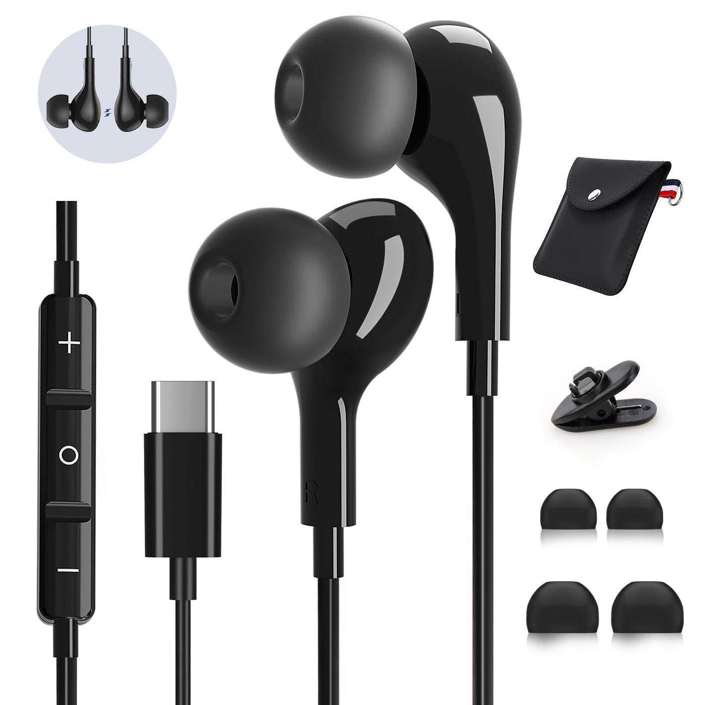 USB C Kopfhörer mit Mikrofon,In-Ear Kopfhörer für Samsung Galaxy S24 S23 Ultra S22 S21 FE A55 A35 A53 A33 A54 5G,USB C Headset mit Lautstärkeregler,für iPhone 15 16 Pro Max Plus iPad 10