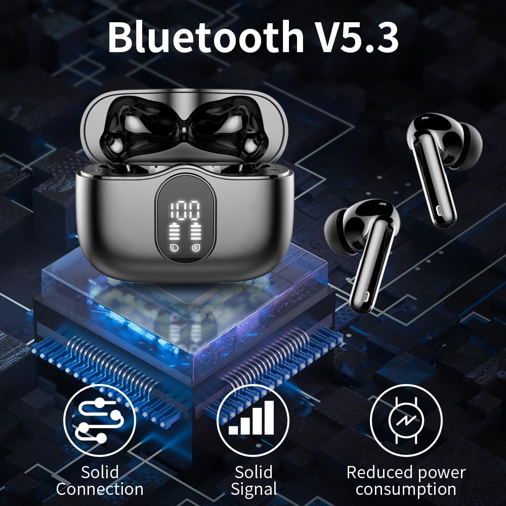 Bluetooth Kopfhörer, Kopfhörer Kabellos Bluetooth 5.3 Sport In Ear Kopfhörer mit 4 Mikrofon, 40 std Spielzeit, LED-Anzeige, ENC Lärmreduzierung, HiFi Stereo Ohrhörer für Arbeit und Studium