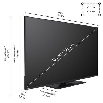 Toshiba 50 Zoll VIDAA TV Fernseher (4K UHD Smart TV, HDR Dolby Vision, Triple-Tuner, Bluetooth, Dolby Audio) 50UV3463DAW