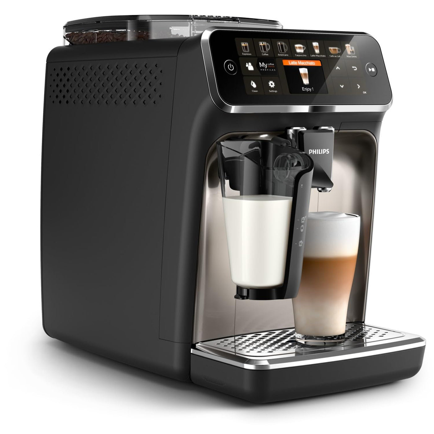 Philips Serie 5400 Kaffeevollautomat – LatteGo Milchsystem, 12 Kaffeespezialitäten, Intuitives Display, 4 Benutzerprofile, Chrom (EP5447/90)