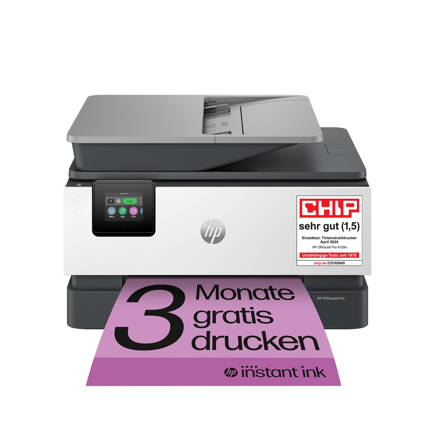 HP OfficeJet Pro 9120e Multifunktionsdrucker, 30€ Cashback, 3 Monate gratis drucken mit HP Instant Ink inklusive, HP+, Drucker, Scanner, Kopierer, Fax, WLAN, LAN, Duplex, Airprint, Grau-Weiß