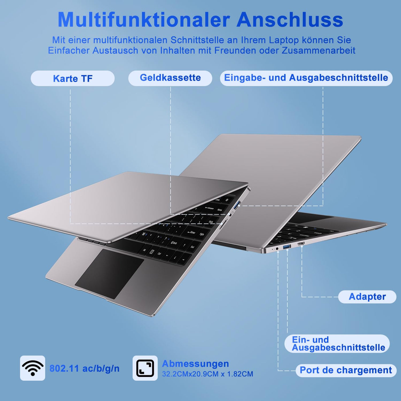 bvate Laptop 14 Zoll Win11 8GB+256GB SSD Unterstützung 1TB Notebook Celeron N4020 (bis 2.8GHz) 1920x1080p WiFi BT4.2 Deutscher Tastaturschutz und kabellose Maus-Gray