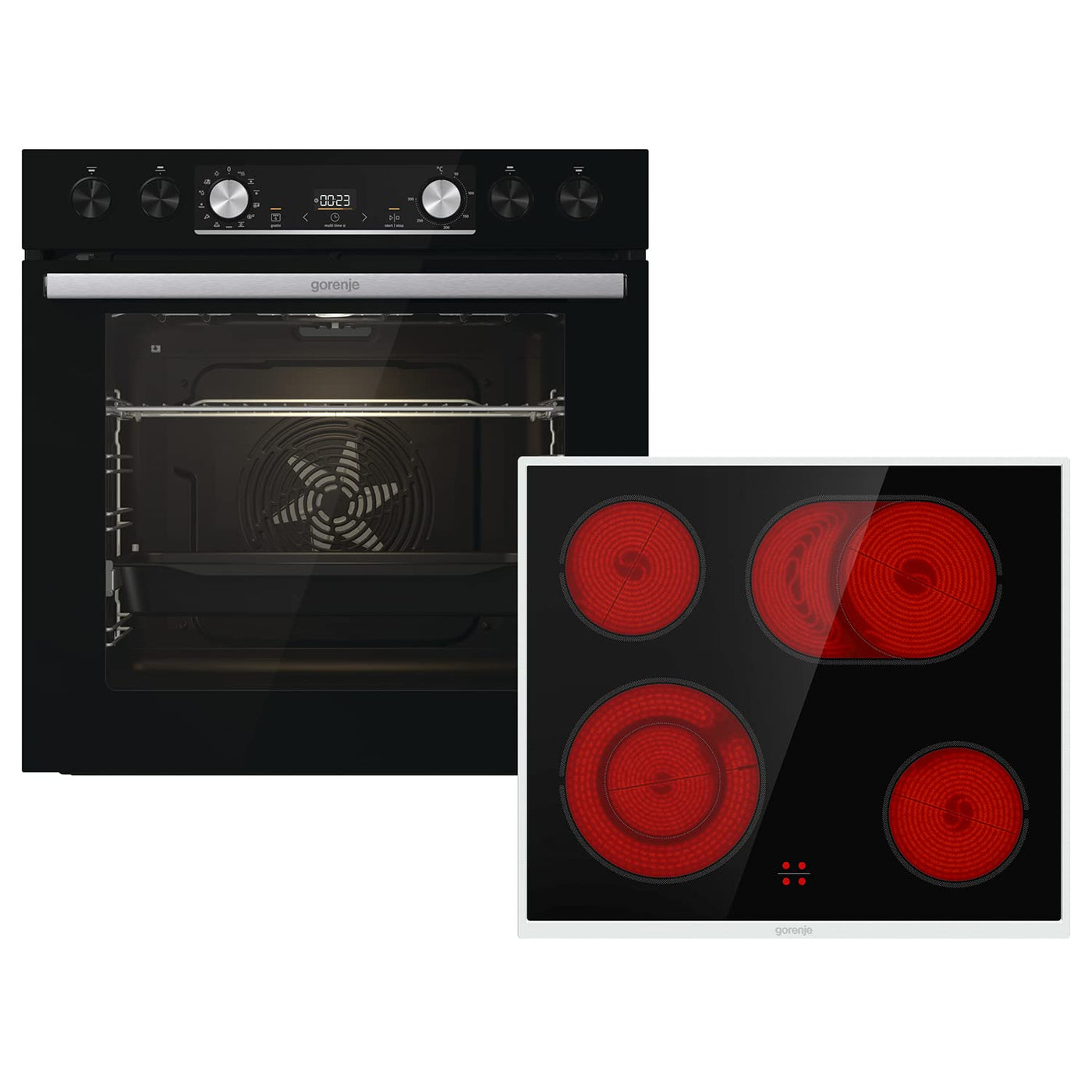 Gorenje Einbaubackofen-Set Black Set 4 Pyrolyse mit Glaskeramik-Kochfeld, 77 Liter, GentleClose & Open, AirFry, PizzaMode, ChildLock, PerfectGrill, Teleskopauszüge, Schwarz