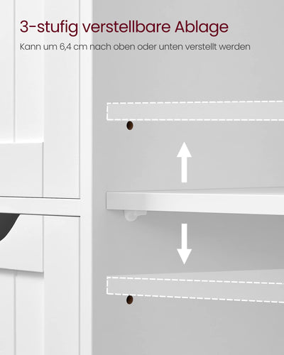 VASAGLE Badezimmerschrank, schmaler Badschrank, Beistellschrank, Kommode, mit 4 Schubladen, Schranktür, verstellbare Ablage, 30 x 55 x 82 cm, weiß LHC41W