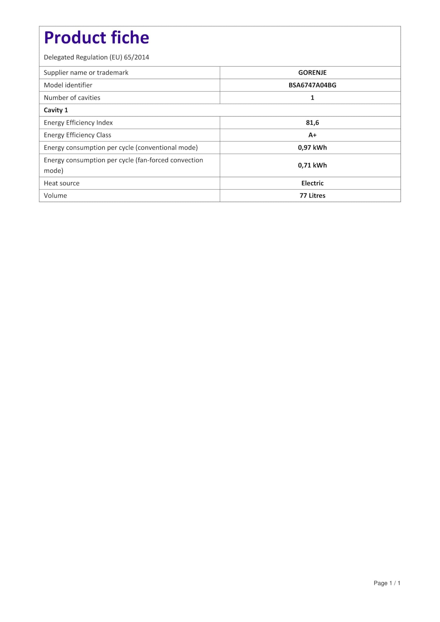 Gorenje 738009 OptiBake Advanced BSA 6747 A04BG Einbau-Backofen / 77L / Heißluft/AutoBake/Touch Bedienung/Bratenthermometer/GentleClose & Open/SteamAssist/StepBake/PizzaMode 300°C/schwarz