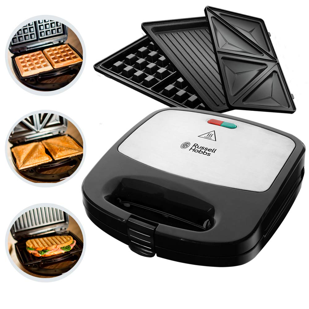 Russell Hobbs Multifunktionsgerät 3-in-1 [Sandwichmaker, Waffeleisen, Kontaktgrill] Fiesta (spülmaschinengeeignete & antihaftbeschichtete Platten, erweiterbar: Cake Pop, Mini Donut, Churros) 24540-56