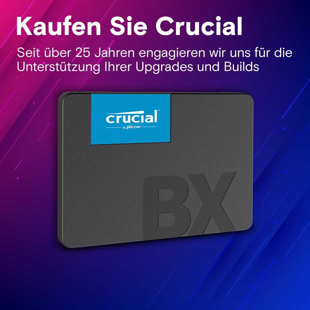 Crucial BX500 SATA SSD 2TB, 2,5" Interne SSD Festplatte, bis zu 540MB/s, 2TB SSD kompatibel mit Laptop und Desktop (PC), 3D NAND, Dynamische Schreibbeschleunigung - CT2000BX500SSD101