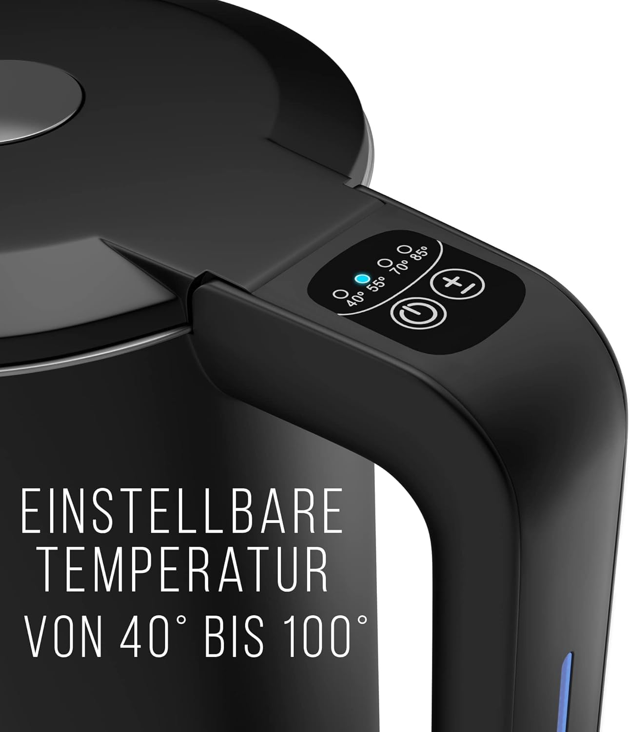 Balter Edelstahl Wasserkocher mit Temperatureinstellung, 40°C-100°C, Doppelwand, BPA frei, 1,7L, Schwarz, WK-04-Touch