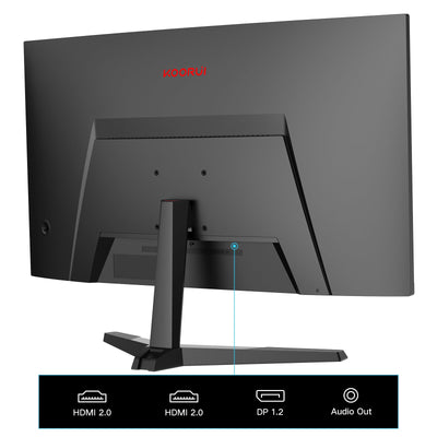 KOORUI 24 Zoll Curved Gaming Monitor, FHD 1080p, 1ms Reaktionszeit,165Hz Bildwiederholraten, HDMI 2.0/DP 1.2, 250cd/m² Helligkeit Schwarz 24E6CA