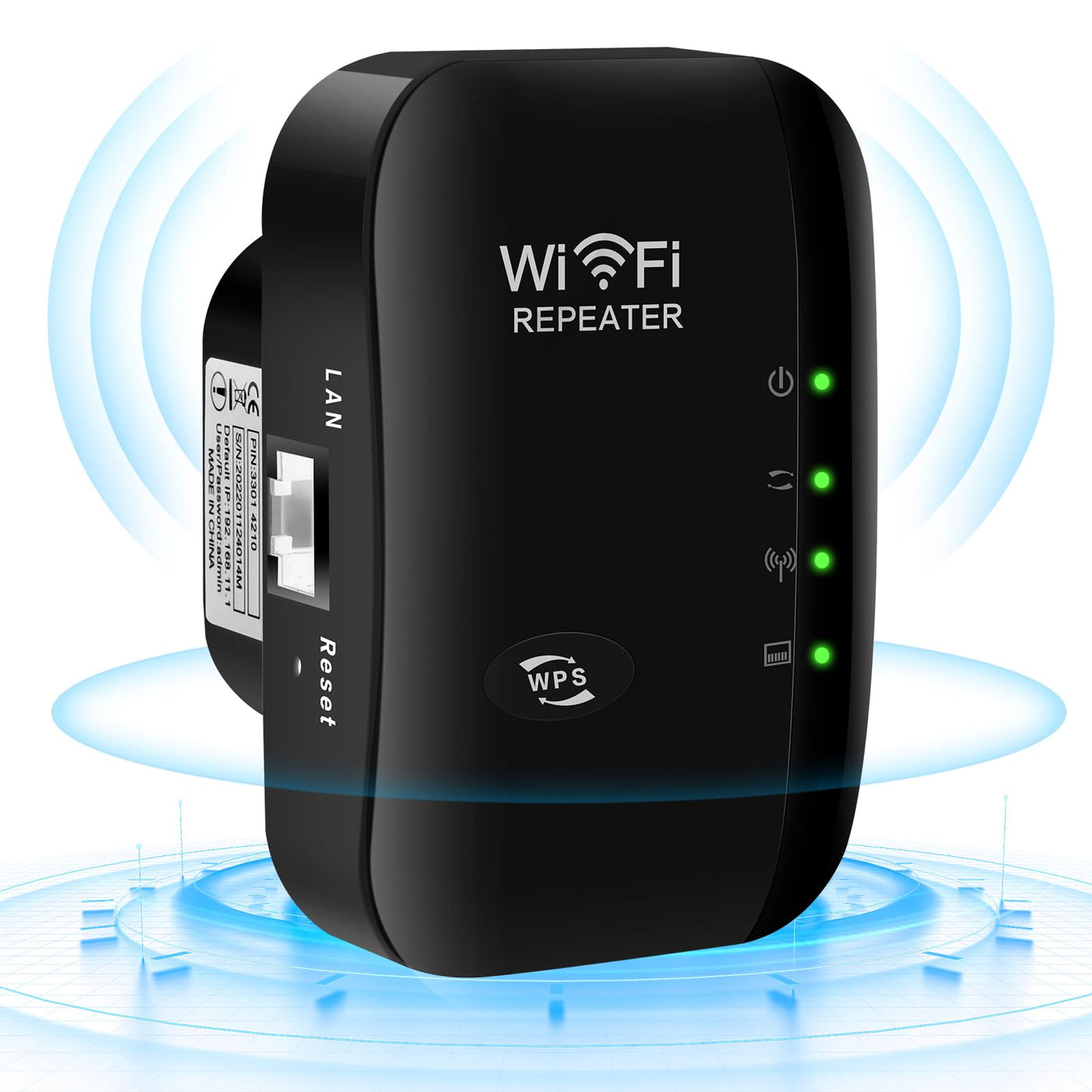 WLAN Repeater mit 300 Mbps - WLAN Verstärker WiFi Extender Booster 2,4GHz WiFi Extender mit Repeater/AP Modus und WPS-Funktion Internet Verstärker bis zu 3000qm und 30 Geräte (schwarz)