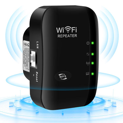 WLAN Repeater mit 300 Mbps - WLAN Verstärker WiFi Extender Booster 2,4GHz WiFi Extender mit Repeater/AP Modus und WPS-Funktion Internet Verstärker bis zu 3000qm und 30 Geräte (schwarz)