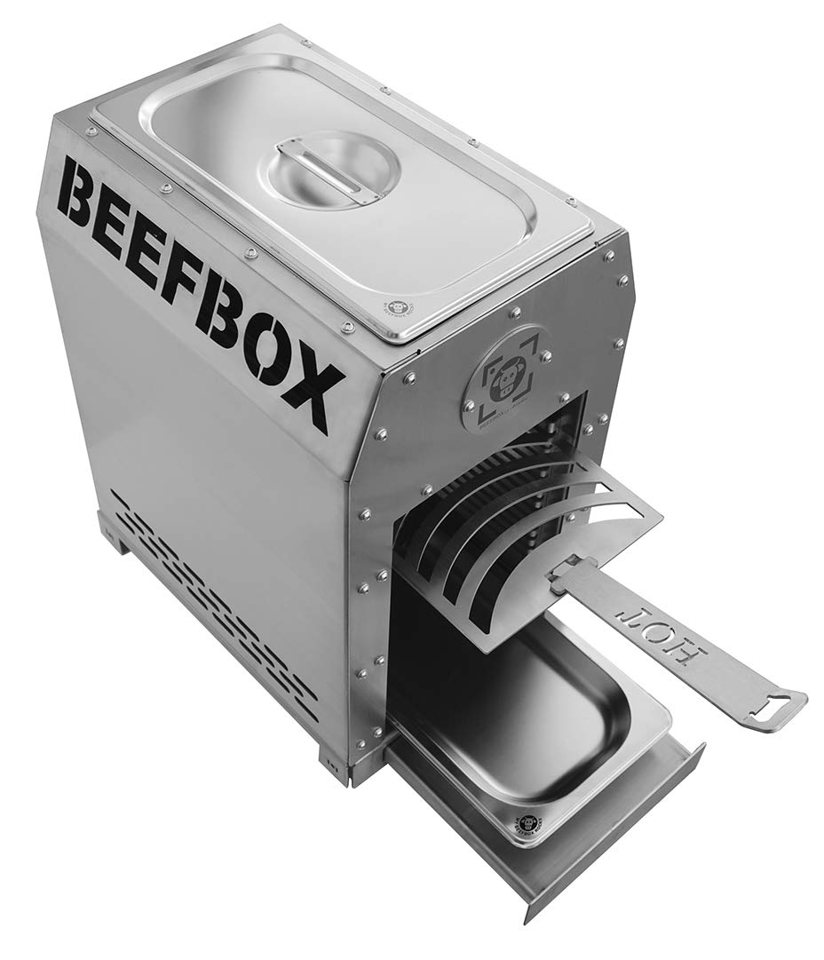 BEEFBOX PRO 2.0 | Elektro-Zündung | 850 Grad Oberhitze Grill | komplett Edelstahl | leicht zu reinigen | komplett demontierbar Silber