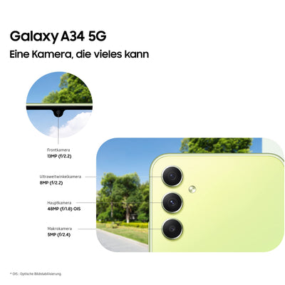 Samsung Galaxy A34 5G, Android Smartphone, 6,6 Zoll Dynamic AMOLED Display, 5.000 mAh Akku, 256 GB/8 GB RAM Handy in Awesome Silver inkl. 30 Monate Herstellergarantie [Exklusiv bei Amazon]