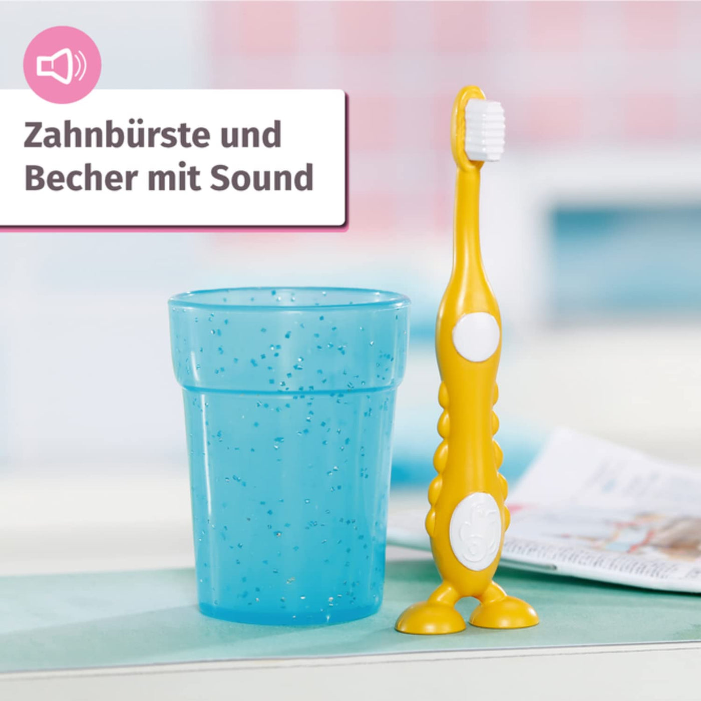 BABY born Bath Waschtisch, interaktiver Puppenwaschtisch mit Licht- und Soundfunktion, Zahnbürste, Zahnputzbecher, Seifenspender und Handtuch, 832707 Zapf Creation