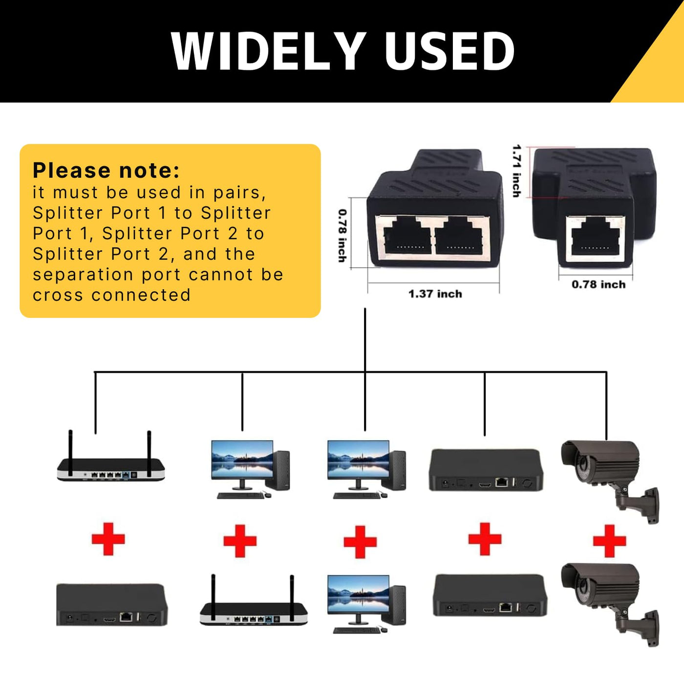 2 Stück Ethernet Splitter Netzwerk Verlängerungen Adapter, RJ45 Splitter LAN Switch 2Port,RJ45 Kupplung Ethernet LAN Kabel Adapter Verbinder, Ethernet Kabelverteiler für Netzwerkadapter