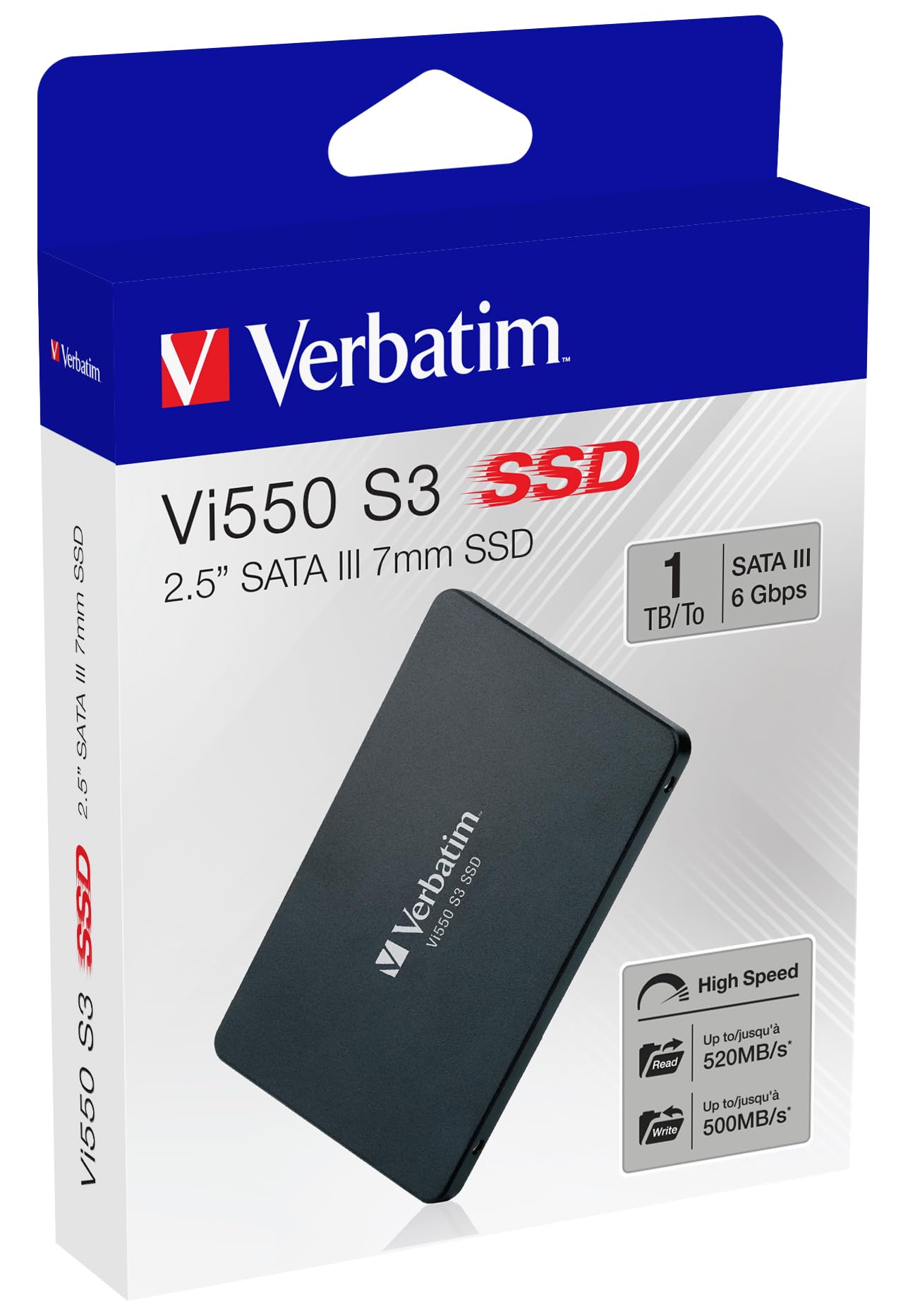 Verbatim Vi550 S3 SSD, internes SSD-Laufwerk mit 1 TB Datenspeicher, Solid State Drive mit 2,5'' SATA III Schnittstelle und 3D-NAND-Technologie, schwarz