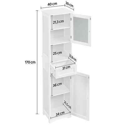 Yaheetech Badezimmerschrank Hochschrank Badschrank mit Schublade & 2 Türen und verstellbarem Einlegeboden Aufbewahrungsschrank Küchenschrank für Badezimmer/Wohnzimmer/Küche, 40 * 30 * 170 cm