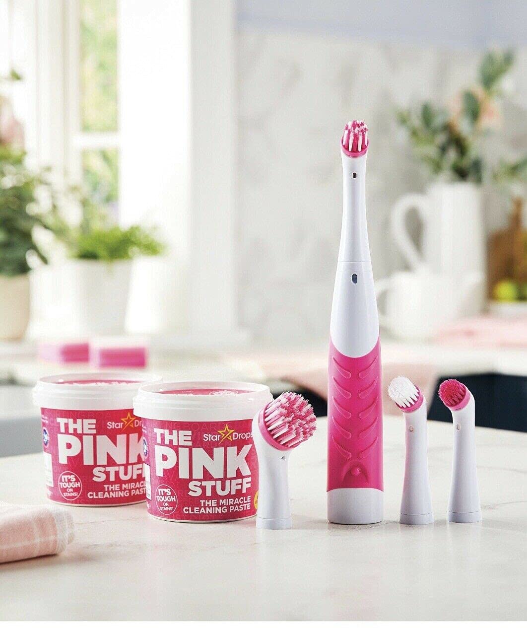 Britains Beauty The Miracle Stuff Bürstenset , The Pink Stuff Star Drops 2 Reinigungspaste, elektrische Bürsten mit 4 Bürstenköpfen.