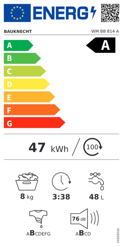 Bauknecht WM BB 814 A Waschmaschine Frontlader / 8kg / EEK A/Kurz 30 / Kurz 45 / Kraftvolle Fleckenentfernung/Anti-Allergie-Programm/Wolleprogramm/Schwarz/Langlebiger Inverter-Motor