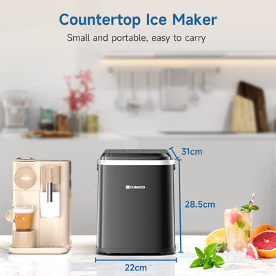 Eiswürfelmaschine, 120W Eiswürfelbereiter 8 Eiswürfel in 8-10 Minuten, 12kg/24h, LED Display Ice Maker Machine mit Infrarotsensor & Selbstreinigung