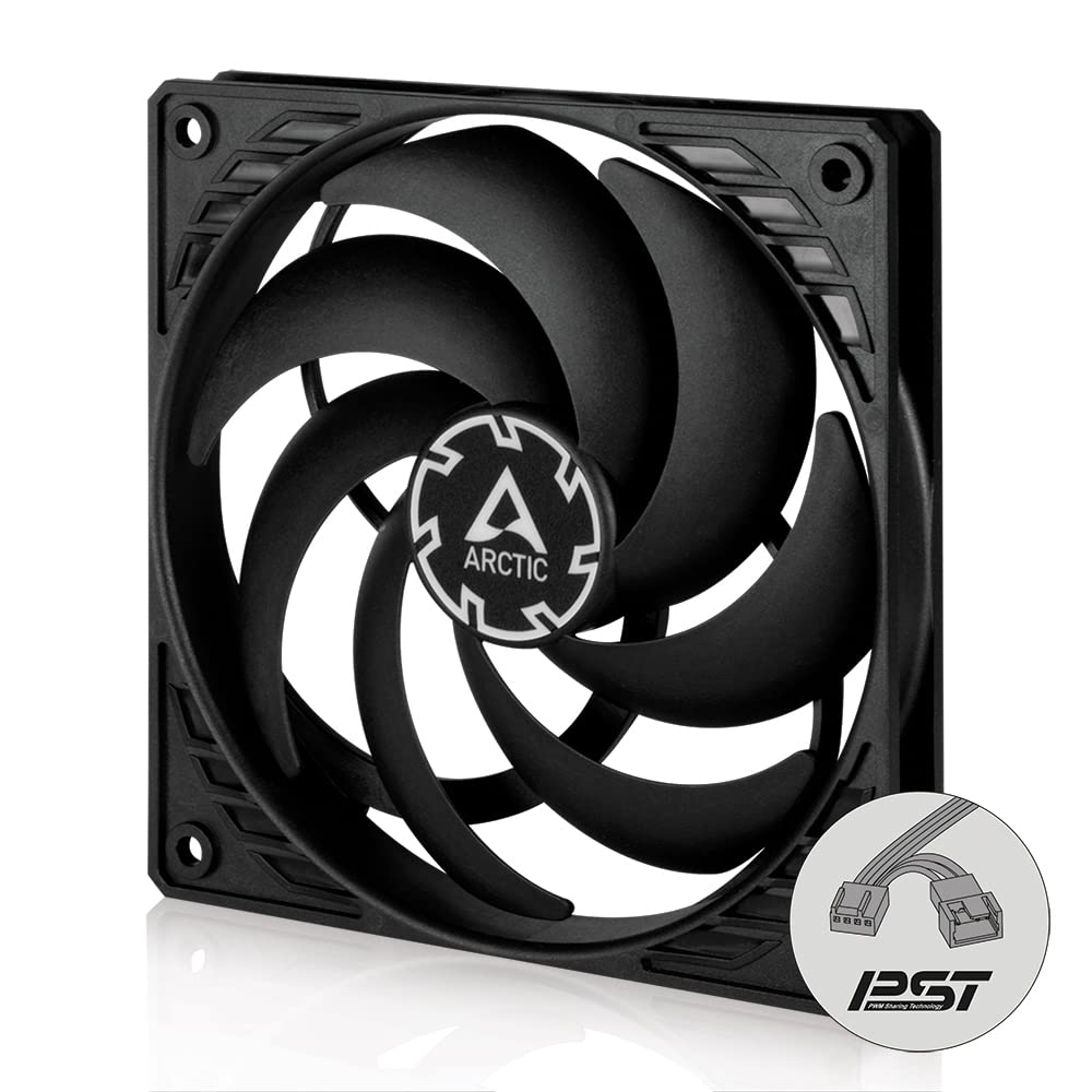 ARCTIC P12 Slim PWM PST - PC Lüfter, 120 mm PWM PST Gehäuselüfter optimiert für statischen Druck, Case Fan mit PST-Anschluss (PWM Sharing Technology), besonders schmal - Schwarz