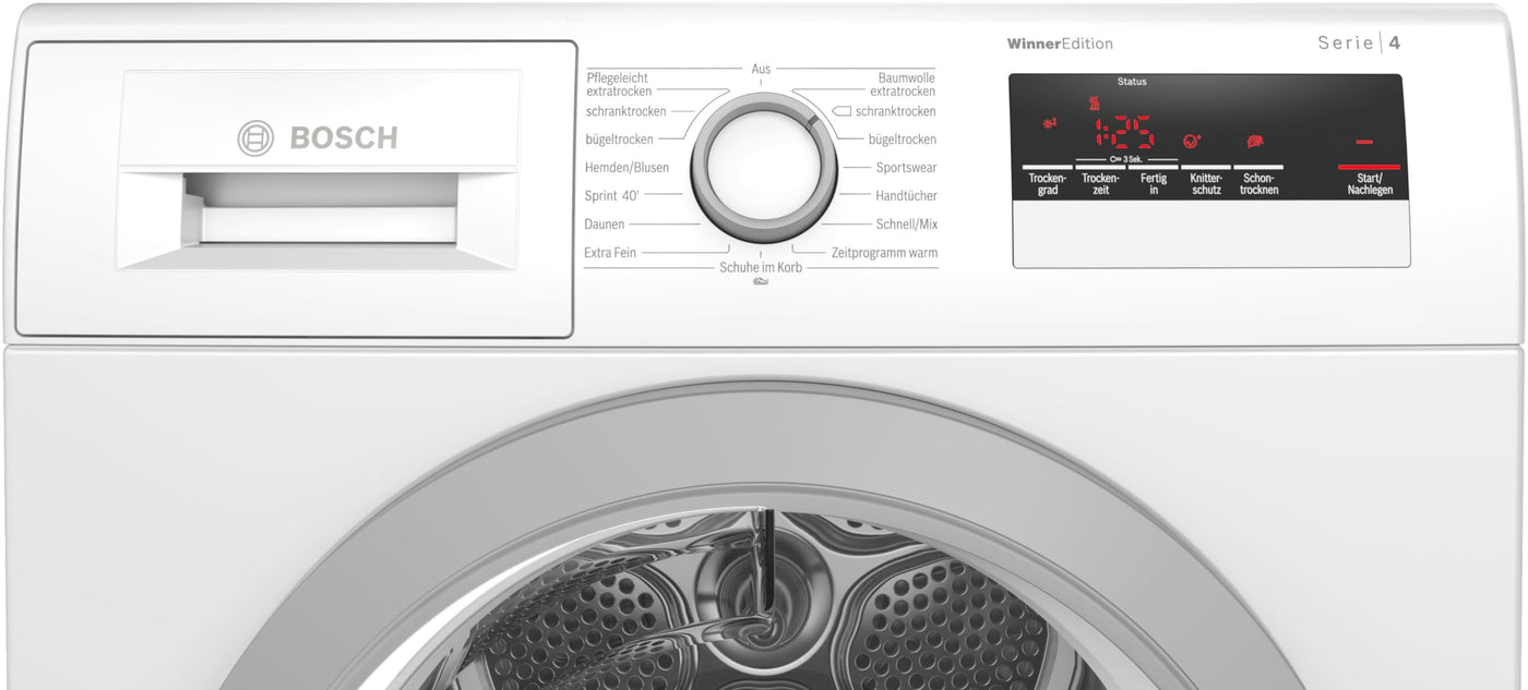 Bosch Wärmepumpentrockner für 8 kg Wäsche, Serie 4, A++, 236 kWh/Jahr, Auto Dry, Anti Vibration-Design, Sensitive Drying-System, Umweltfreundliches Kühlmittel, Weiß, WTH85VWIN