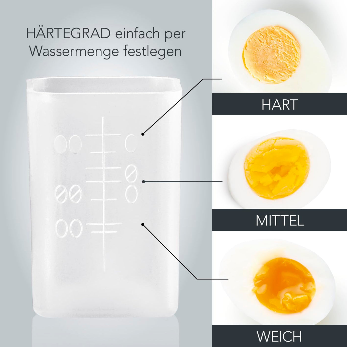 GOURMETmaxx Design Eierkocher für 2 Eier | kompakter Egg Boiler | Egg Cooker mit Eierstecher, Messbecher & Signalton | 3 Härtegrade | leichte Reinigung & spülmaschinenfeste Teile