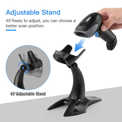 Eyoyo 1D 2D QR Barcode Scanner with Stand, Handheld USB Wired Scanner for Inventory Management, Portable Bar Code/QR Code Reader Screen Scanning Auto Sensing- Handsfree Scanner