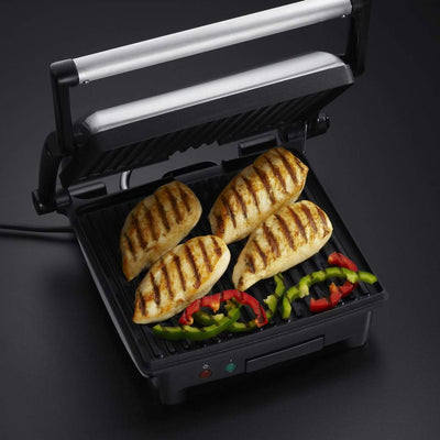 Russell Hobbs Kontaktgrill [3-in-1: Tischgrill - geöffnete Grillplatten | Panini & Sandwich Maker | Kontakt- Grill - gleichzeitig von beiden Seiten] Edelstahl, antihaftbeschichtete Platten, 17888-56