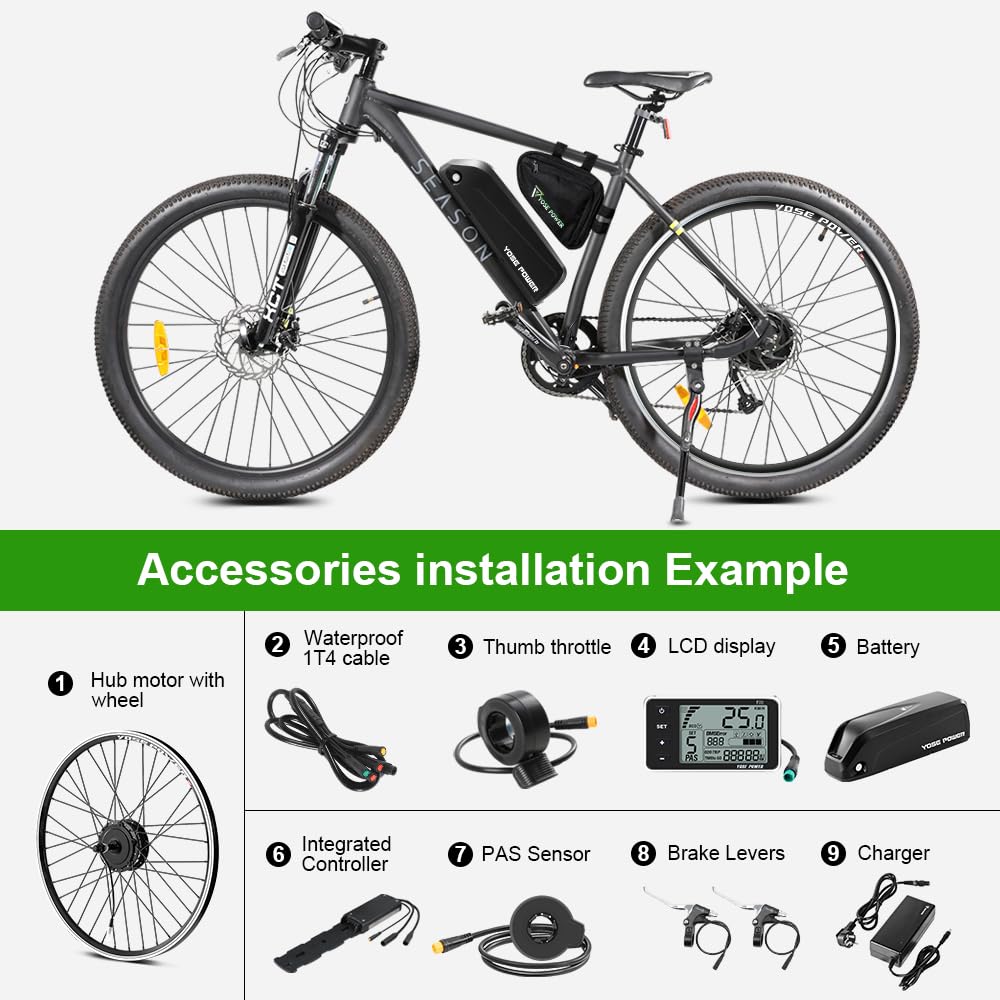 YOSE POWER 28" Ebike Umbausatz 36V 250W Heckmoter Elektrofahrrad Conversion Kit für Schraubritzel Freewheel mit Integrierte Controller Hailong 36V 18Ah Batterie