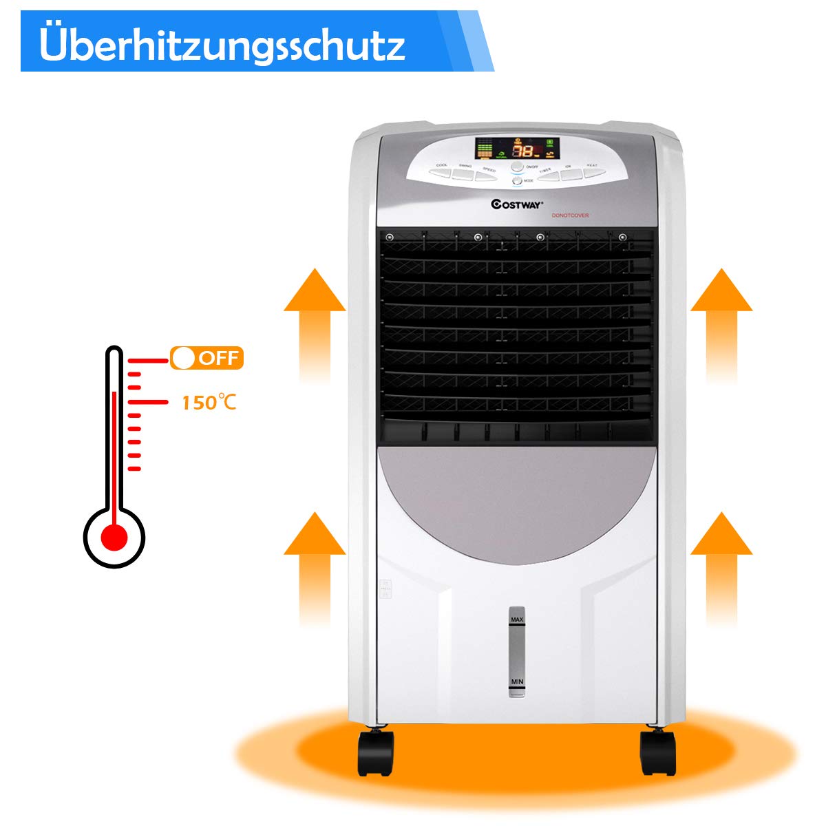 COSTWAY Heizlüfter 2000W, mobile Klimagerät ohne Abluftschlauch, Luftkühler Luftbefeuchter und Luftreiniger 8H Timer / 7L Wassertank / 70°Winkel/Fernbedienung