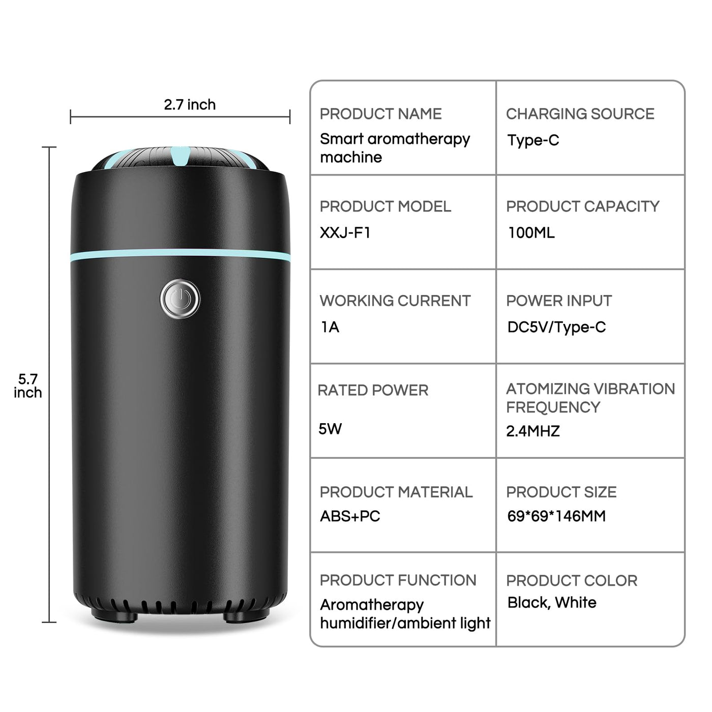 Gonlink Luftbefeuchter, Smart Humidifier Klein, Ultraschall Cool Mist Auto Diffuser, 100ML Raumbefeuchter für Schlafzimmer Pflanzen Büro (Schwarz)