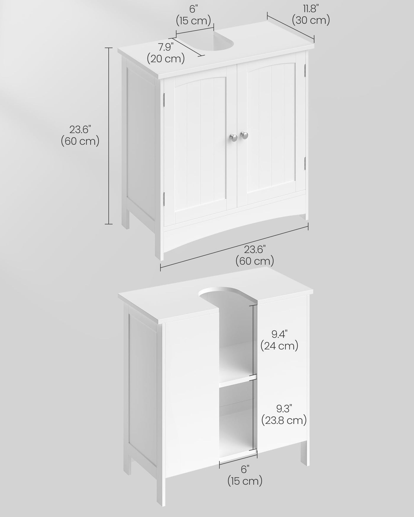 VASAGLE Waschbeckenunterschrank, Unterschrank, Waschtischunterschrank, Badezimmerschrank mit 2 Türen, verstellbare Ablage, viel Stauraum, freistehend, Landhausstil, 60 x 30 x 60 cm, Weiß BBC01WT