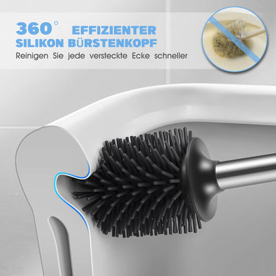 HAMITOR Kloburste Silikon WC Bursten Edelstahl: Tiefenreinigung Toilettenburste mit Halter und Randreiniger-Flexible Kloburstenhalter Set fur Badezimmer Stehen Toilet Brush