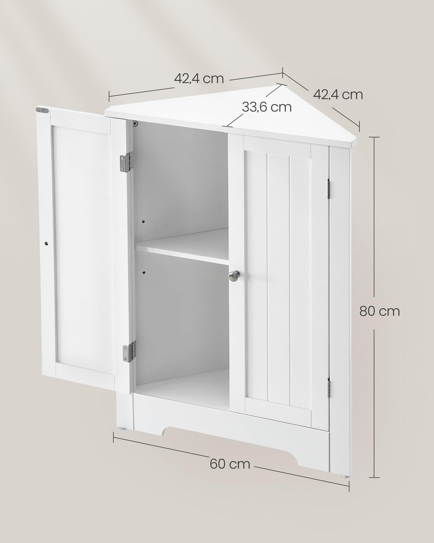 VASAGLE Eckschrank, Badezimmerschrank, mit Türen, verstellbare Ablage, für Badezimmer, Küche, Wohnzimmer, modern, Landhausstil, wolkenweiß BBC844P31