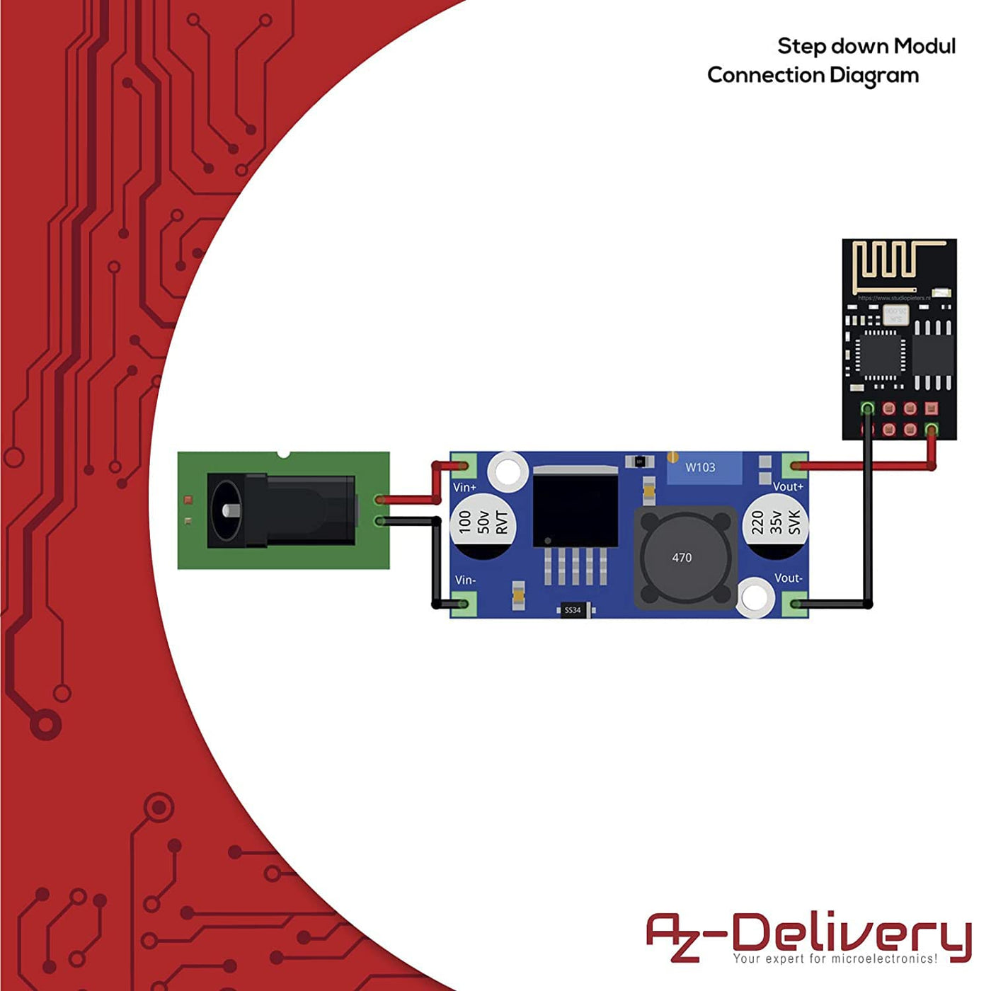 AZDelivery 5 x LM2596S DC-DC Netzteil Adapter Step down Modul kompatibel mit Arduino inklusive eBook!