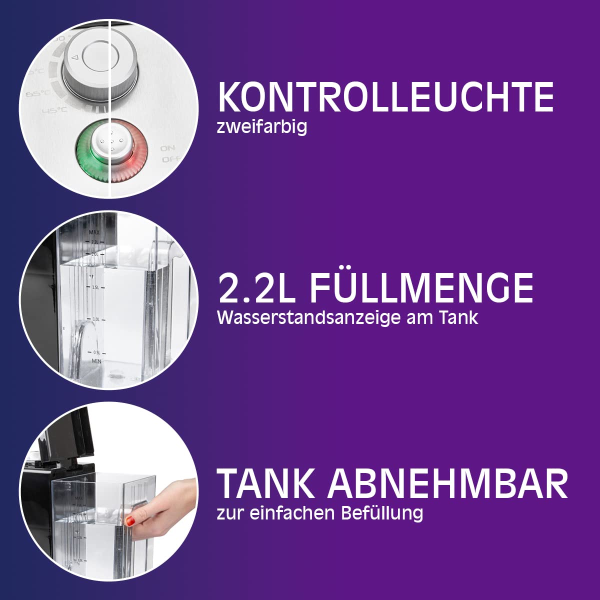 ProfiCook® Heißwasserspender | heißes Wasser in 3 Sekunden | Wasserkocher | 2,2 Liter Fassungsvermögen | kochendes Wasser auf Knopfdruck | Edelstahlgehäuse | Edelstahlanzeige | 2600 Watt | PC-HWS 1168